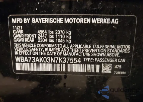 2022 BMW 228 Gran Coupe I xDrive z USA, uszkodzony, nr VIN WBA73AK03N7K37554